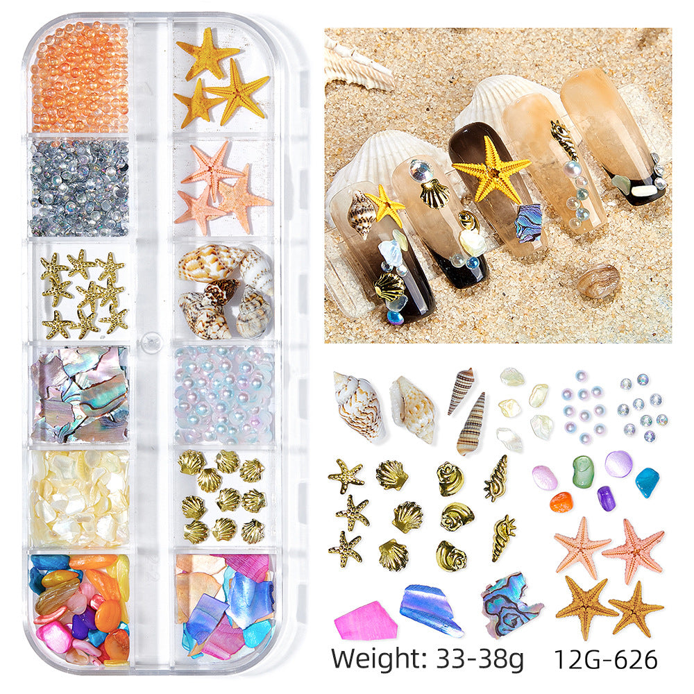 Wholesale Ocean Series Nail Art Jewelry Natural Shell Slices Abalone Slices Starfish Metal Rivets Pearl Small Stone Accessories